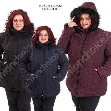 Зимно макси яке в три десена с качулка от еко косъм