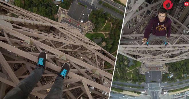 Смразяващи кадри! Мъж се покатери на върха на Айфеловата кула с GoPro камера!