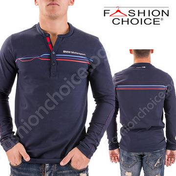 Мъжка блуза с дълъг ръкав, копченца и ефектни линии в горната част