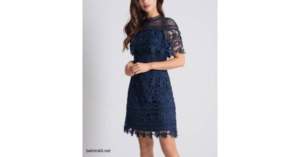 Елегантна Вечерна Коктейлна Рокля Тъмносин Цвят