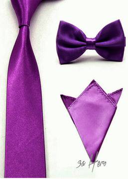Комплект папийонка, вратовръзка и кърпичка за сако в лилаво
