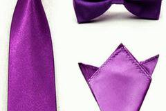 Комплект папийонка, вратовръзка и кърпичка за сако в лилаво
