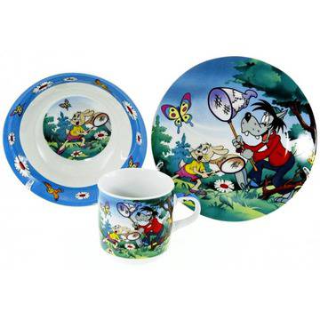 Детски порцеланов комплект за хранене от три части – Ну, погоди