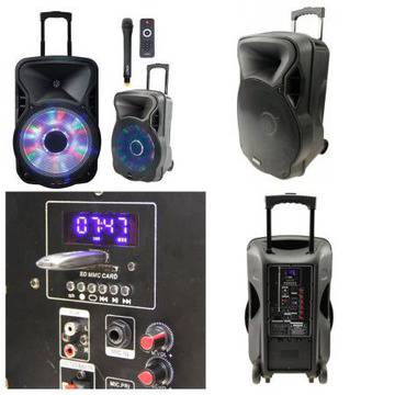 Професионална Караоке тонколона PARTY-15LED, акумулаторна батерия, един микрофон, Bluetooth, 250W