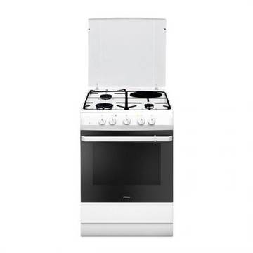 Комбинирана готварска печка Hansa FCMW64009, 3 газови котлона, 1 ел. котлон, Функция грил, Клас А, Бяла