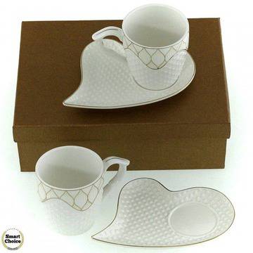 Порцеланов комплект две чаши за кафе 220 мл. – Златно сърце