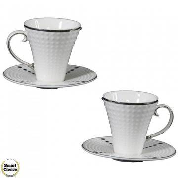 Порцеланов комплект две релефни чаши за кафе 150 мл. с чинийки