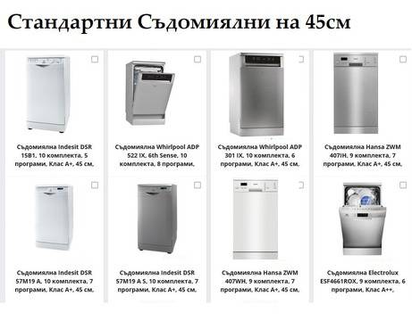 Свободностоящи съдомиялни с широчина 45 см: