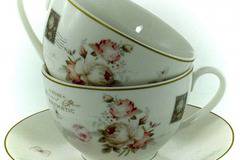 Порцеланов комплект две чаши за кафе или чай 220 мл. с чинийки – Трендафил