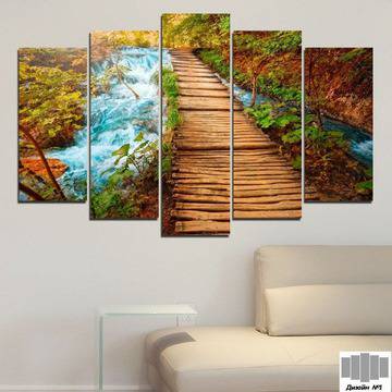Декоративно пано за стена от 5 части с горски пейзаж и мост – HD-359