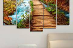 Декоративно пано за стена от 5 части с горски пейзаж и мост – HD-359