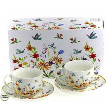 Порцеланов комплект две чаши за кафе или чай 220 мл. с чинийки – Лятно настроение