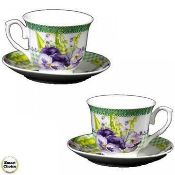 Порцеланов комплект две чаши за кафе или чай 220 мл. с чинийки – Теменужки