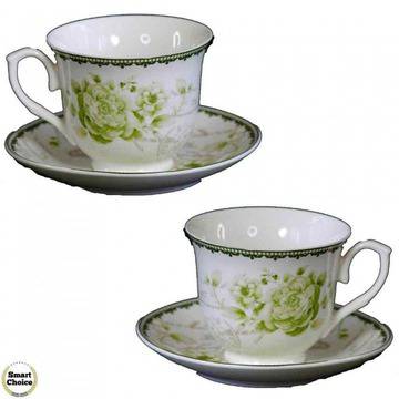 Порцеланов комплект шест чаши за кафе или чай 250 мл. с чинийки – Зелени рози