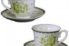 Порцеланов комплект шест чаши за кафе или чай 250 мл. с чинийки – Зелени рози