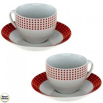 Порцеланов комплект шест чаши за кафе или чай 220 мл. с чинийки – Червено и бяло