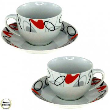 Порцеланов комплект шест чаши за кафе или чай 220 мл. с чинийки в черно и оранжево