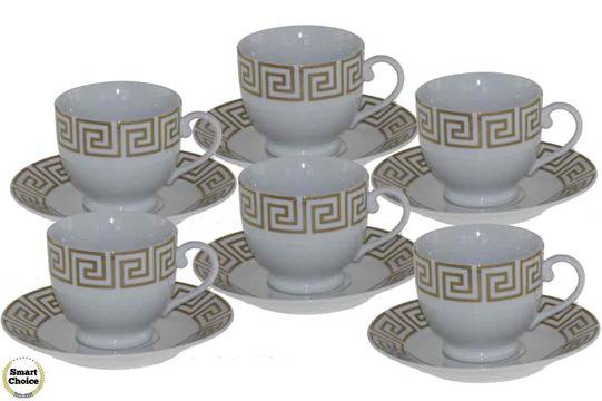 Порцеланов комплект шест чаши за кафе или чай с чинийки Версаче златист