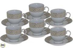 Порцеланов комплект шест чаши за кафе или чай с чинийки Версаче златист