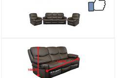 Промо пакет: Комплект фотьойли Kring Royal, 2 подвижни места, 3 нива на удобство, Естествена кожа, Черен, 107 x 98 x 100 см +…