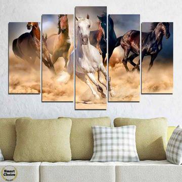 Декоративно пано за стена от 5 части с препускащи породисти коне – HD-766