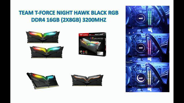 TEAM T-FORCE NIGHT HAWK BLACK RGB DDR4 16GB (2X8GB) 3200MHZ Памет