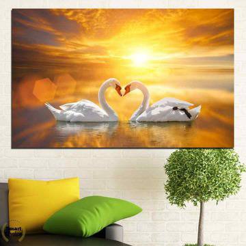 Картина пано за стена от 1 част с двойка бели лебеди при залез – HD-773-1