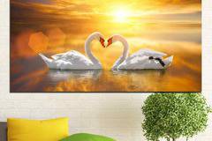 Картина пано за стена от 1 част с двойка бели лебеди при залез – HD-773-1