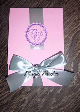 Сватбена покана ръчна изработка в розово 1077