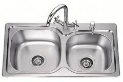 Двойна кухненска мивка Inter Ceramic, За вграждане, Със завършен монтажен сет и сифон, 77х40х20см