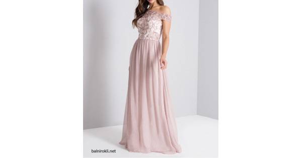 Абитуриентска Дълга Розова Рокля Шифон Бродерии