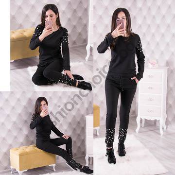 Спортен дамски комплект с нежни бели перли