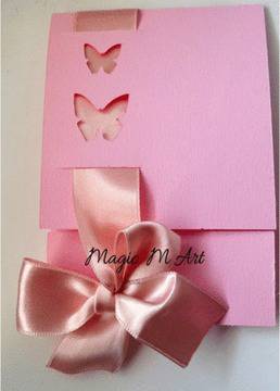 Луксозни Сватбени покани в розово и прасковено с пеперудки 1069