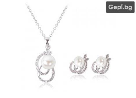 Дамско колие и обеци с перли и кристали цирконий