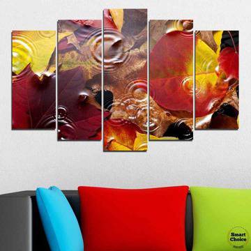 Декоративно пано за стена от 5 части с есенни листа и дъждовни капки – HD-759