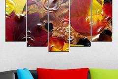 Декоративно пано за стена от 5 части с есенни листа и дъждовни капки – HD-759