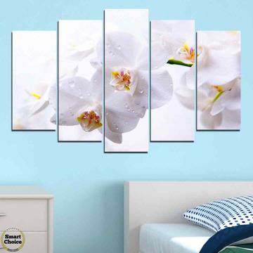Декоративно пано за стена от 5 части с нежна бяла орхидея – HD-771
