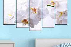 Декоративно пано за стена от 5 части с нежна бяла орхидея – HD-771
