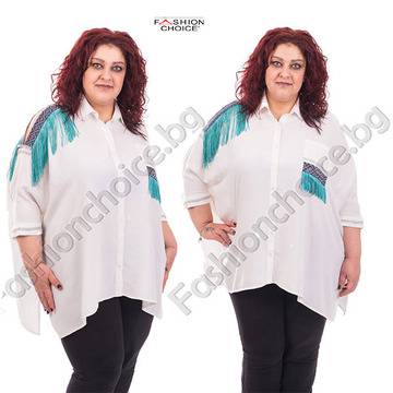 Авангардна макси риза с етно мотиви и ресни