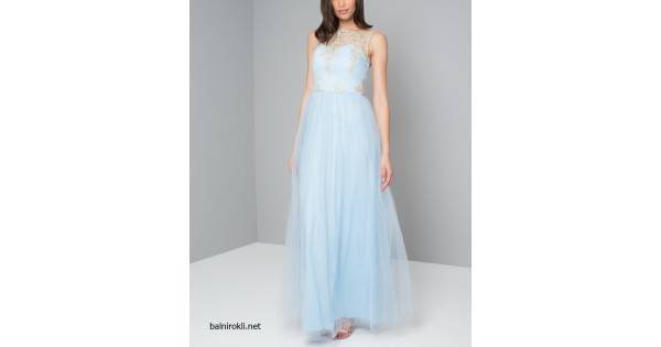 Дълга Бална Рокля Светлосин Тюл Елегантно Бюстие