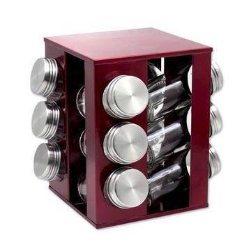 Поставка за подправки ZEPHYR ZP 1217 CS12, 12 бр. бурканчета, 3 нива, Въртяща се основа, Червен