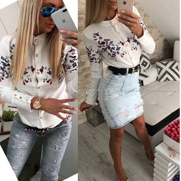 Кокетна дамска ризка в красив десен на цветчета