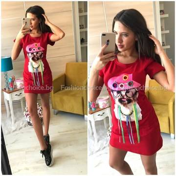 Сладка дамска рокличка с ефектна щампа