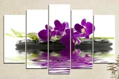Декоративно пано за стена от 5 части – Спа мотив с лилава Орхидея – HD-776