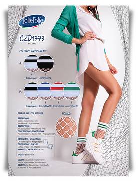 Малена – магазин за черно-бели къси мрежести чорапи Жоли Фоли Jolie Folie италиански фигурални чорапи над глезена