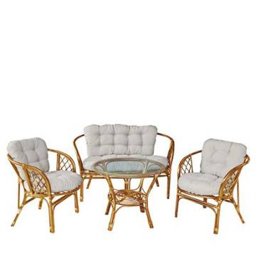 Градински комплект от естествен ратан Бахама, Маса, 2 кресла и диван, С възглавници.