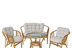 Градински комплект от естествен ратан Бахама, Маса, 2 кресла и диван, С възглавници.