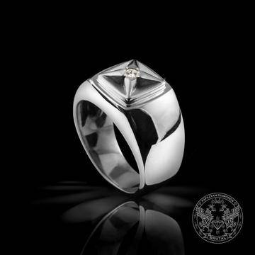 Съвременен мъжки златен пръстен с инкрустиран диамант – Бижутерски магазин BRUTAL