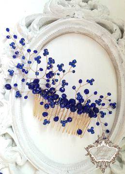 Дизайнерско гребенче в синьо и златно – Gold and Blue by Rosie