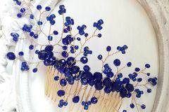 Дизайнерско гребенче в синьо и златно – Gold and Blue by Rosie